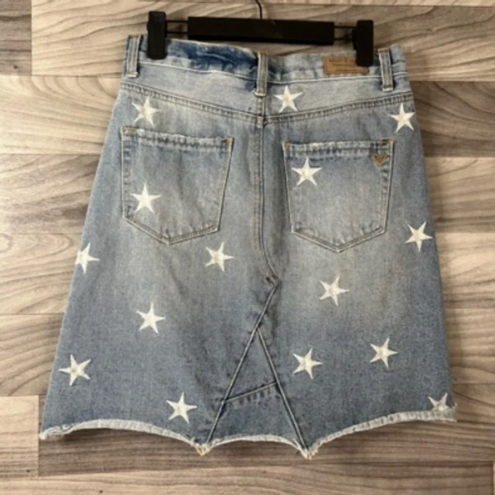 Yelena Denim Skirt Jean Womens 27 Blue Above Knee Raw Hem Stars 4th‎ Of July